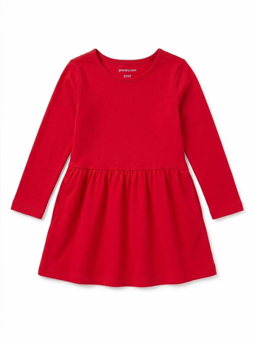 Primary Red Long Sleeve Cotton Pocket Dress Size 2T 3T Kids